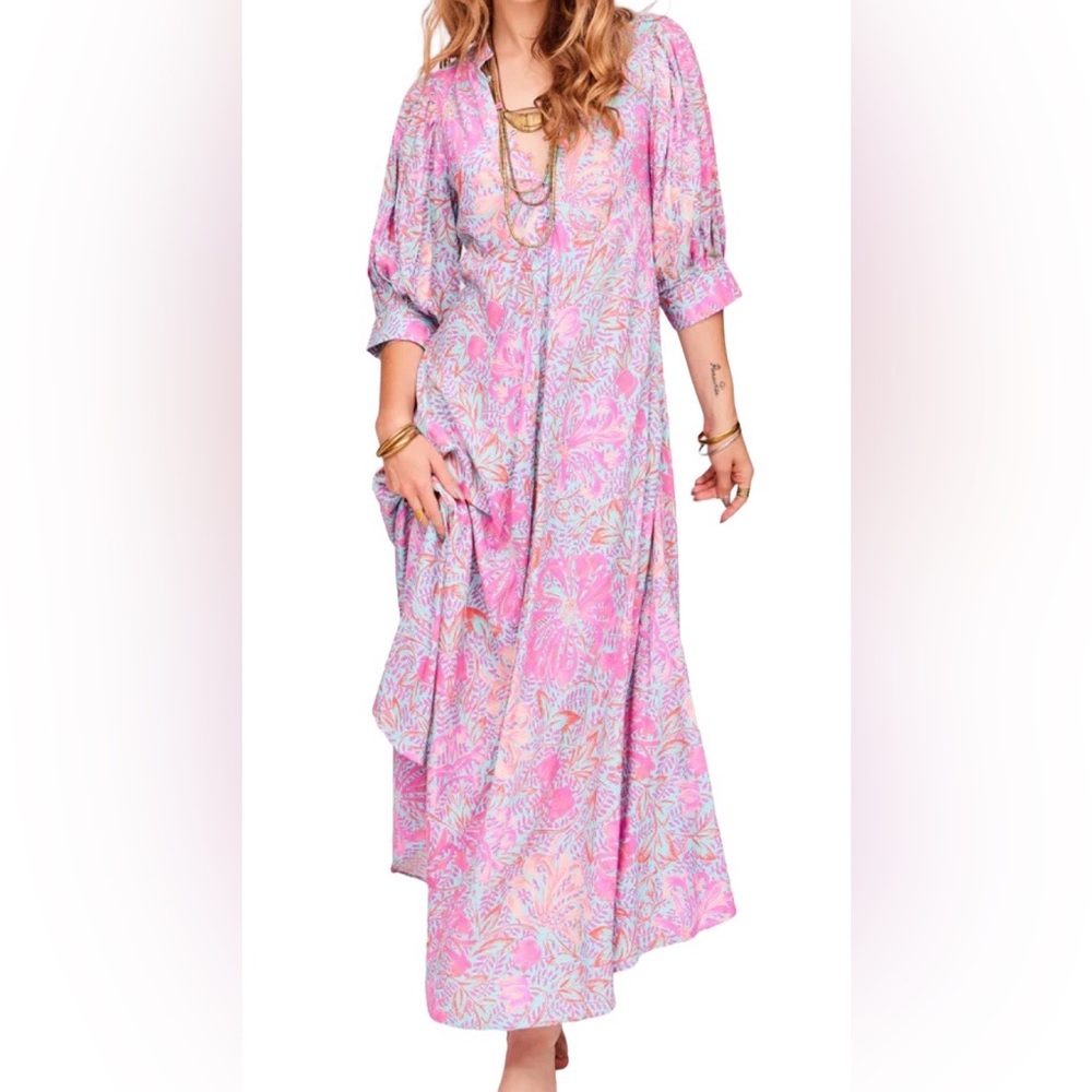 Jen's Pirate Booty Garden Party Floral Puff Sleeve Maxi Dress - Picture 1 of 7